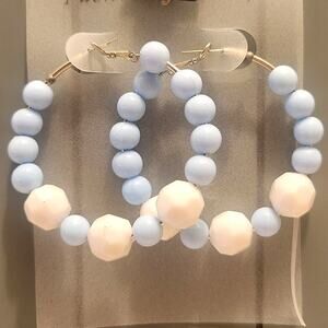 Blue White Hoop Earrings 2" Retro Bold Funky Y2K Festival Pierced 80's Acrylic